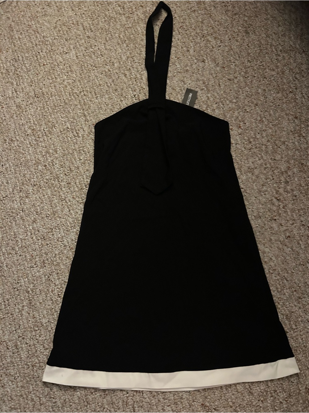 PrettyLittleThing Black Strapless Dress with Cream Hem